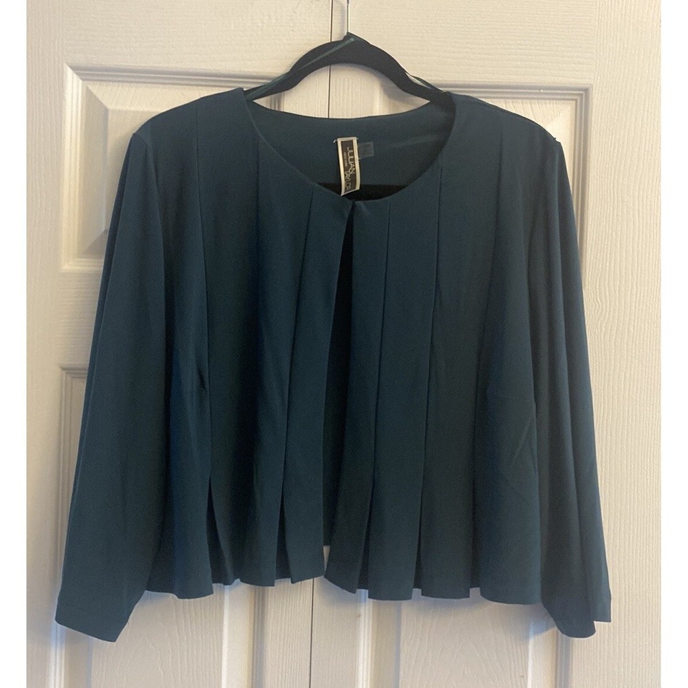 Julian Taylor Pleated Bolero Jacket Womens‎ 20W Teal Open Front Shrug Stretch